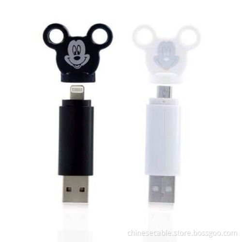 Mickey head mini Key Chain 8-pin USB Cable with Charge and Sync Function